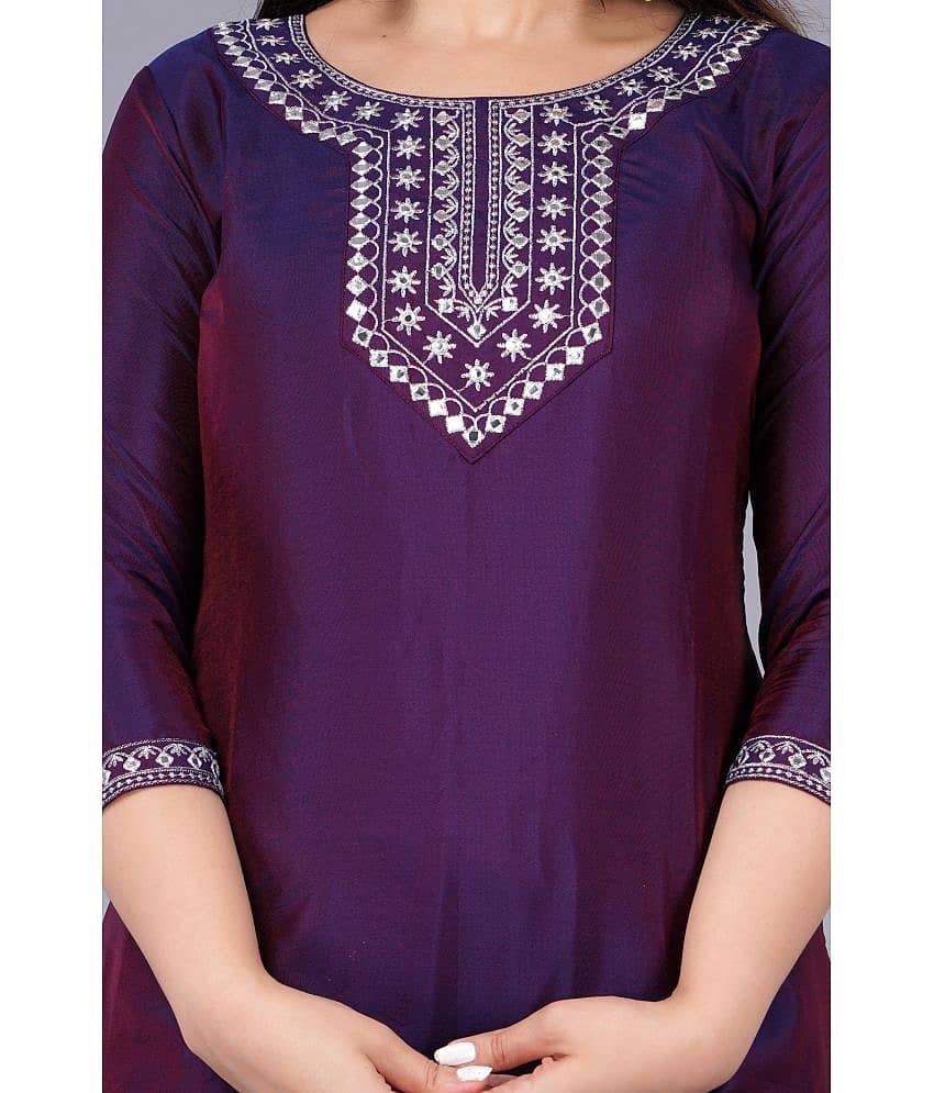EXPORTHOUSE - Purple Straight Silk Women's Stitched Salwar Suit ( Pack of 1 ) view 2