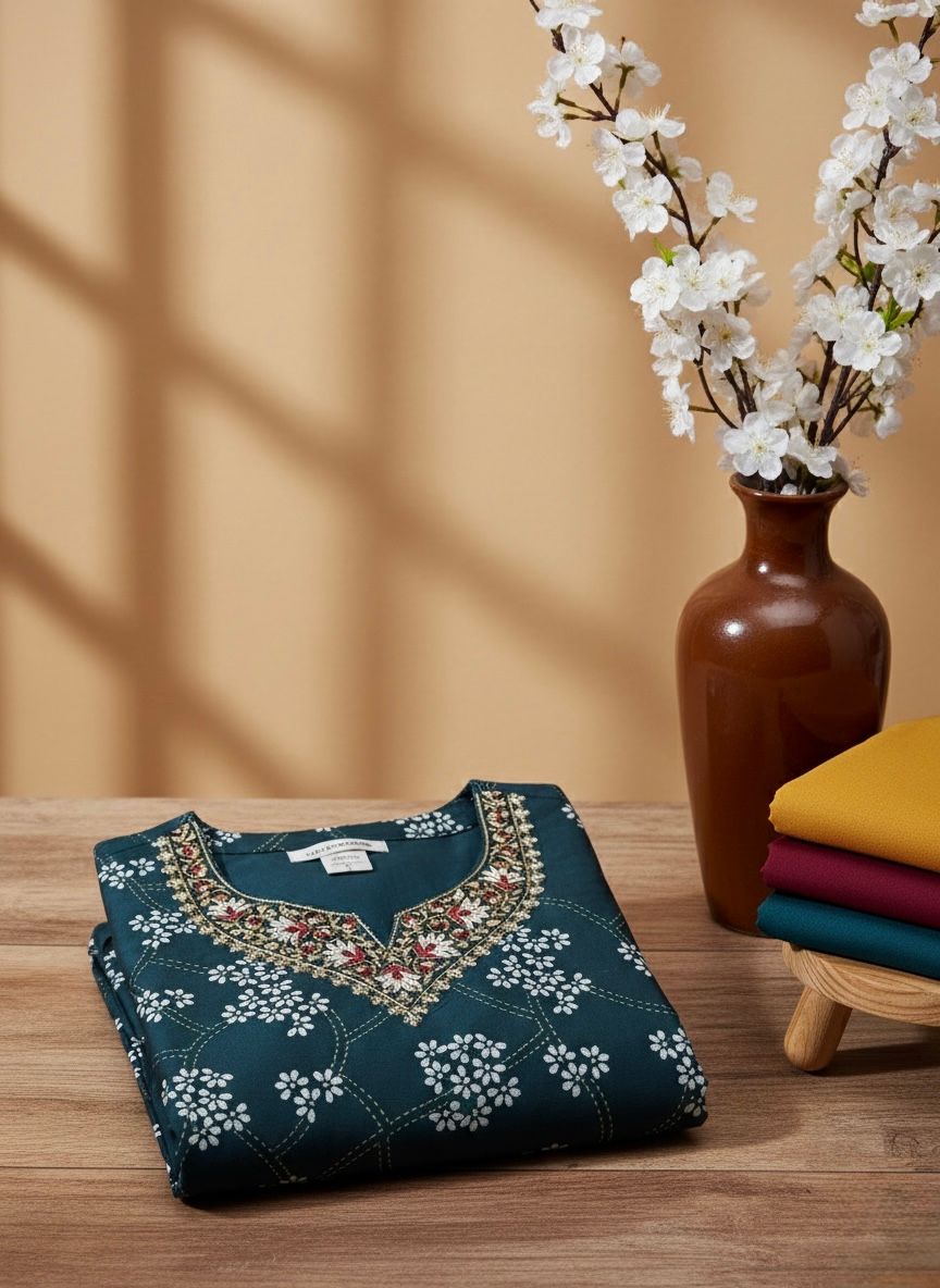 Glamvila Teal Bloom Kurti view 2