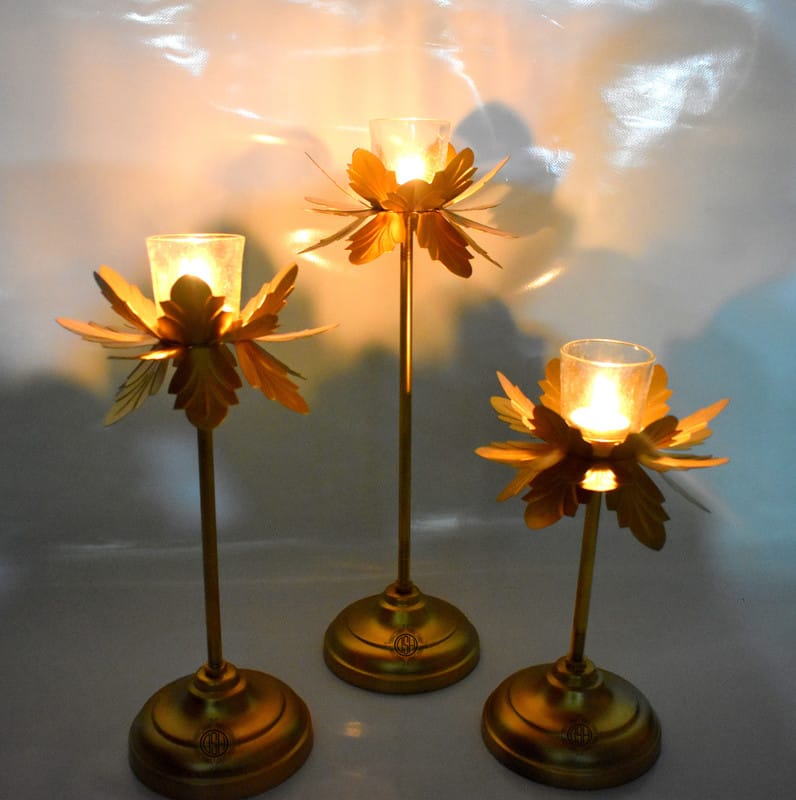 Decorative Handcrafted Bowl for Floating Flowers with 3 T Light Candles Votive (Gold) view 2