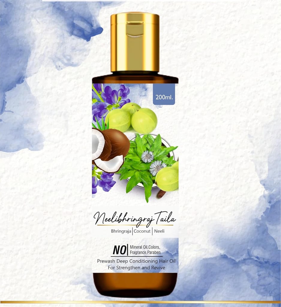 Neelibhringraj Taila Natural Hair Oil with Bhringraj, Coconut and Neeli, Paraben-Free Pre-wash Deep Conditioner, 200ml view 2
