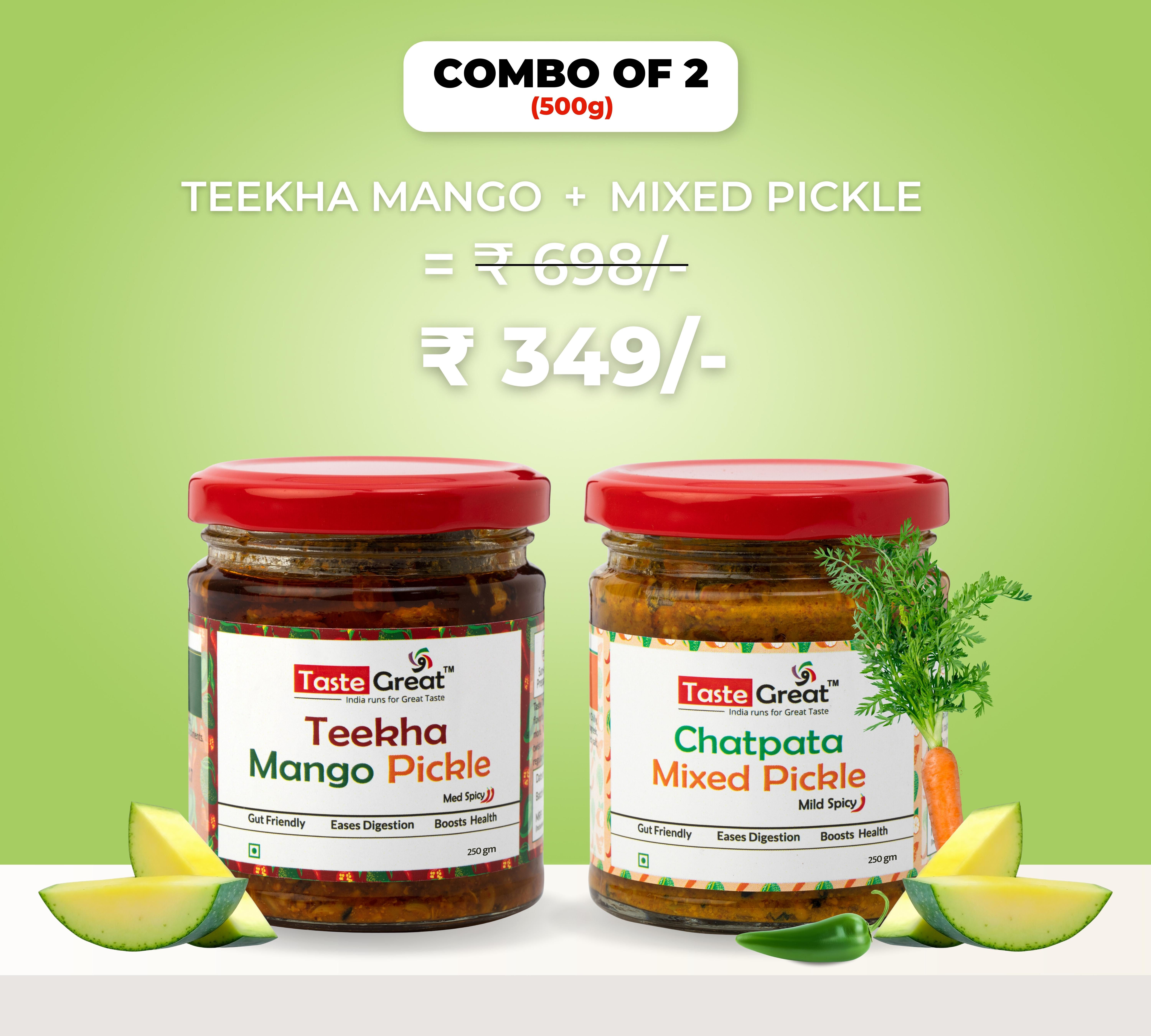 Teekha Mango Pickle + Chatpata Mixed Pickle Combo Pack -Combo pack (250 X 2=500 gm) view 2