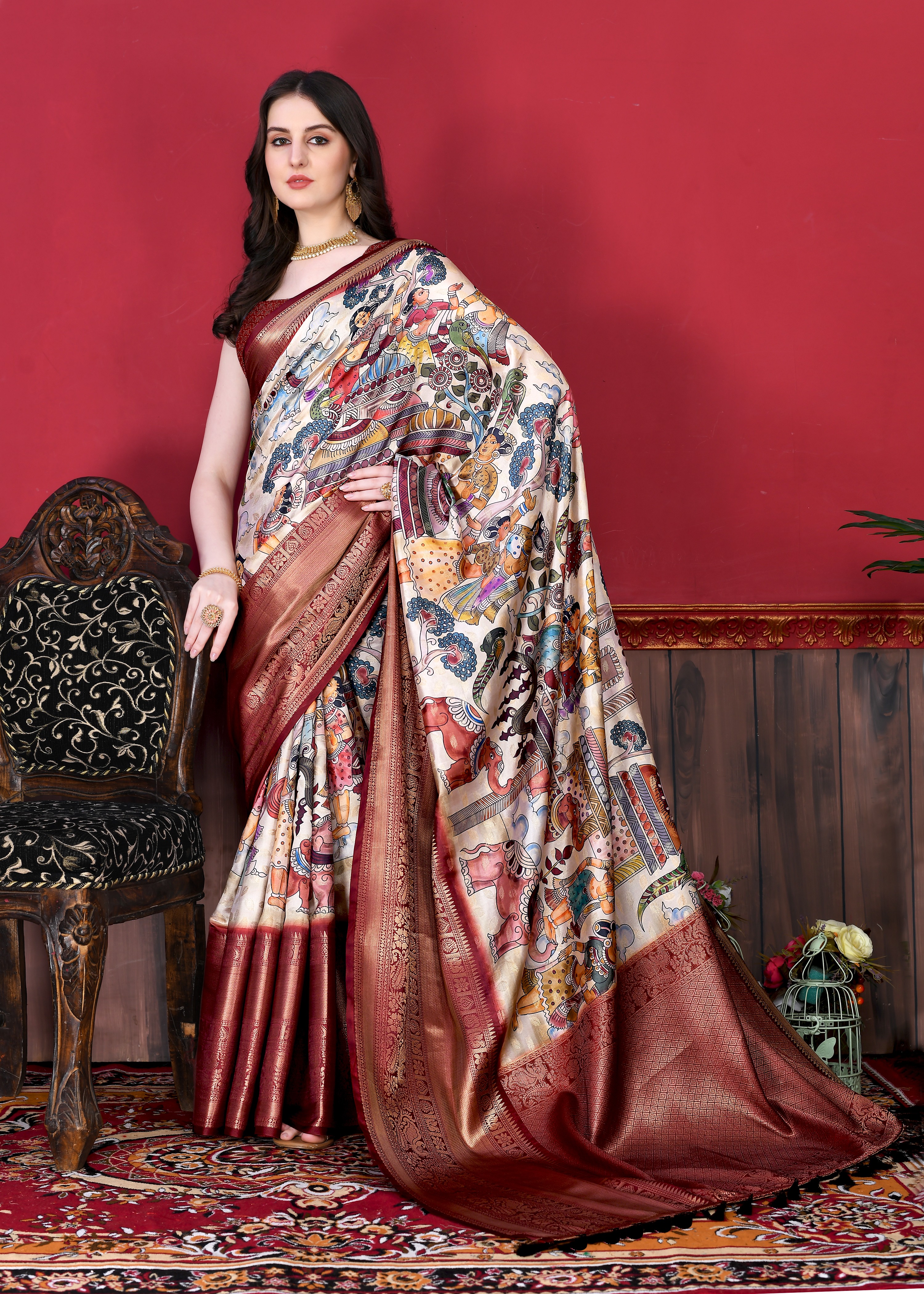 Yavira silk Women's Multi Printed Silk Blend Saree view 2