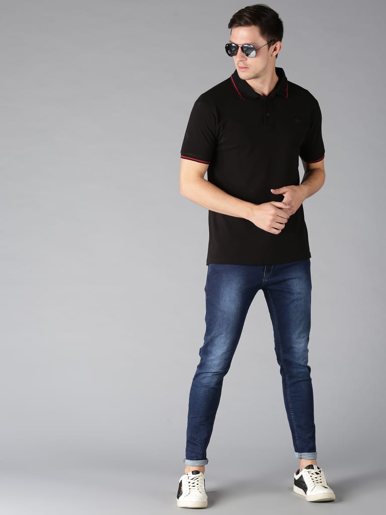 Pure Cotton Black Solid Polo view 2