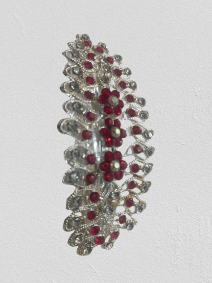 Red and Silver Rhinestone Hair Clip view 2