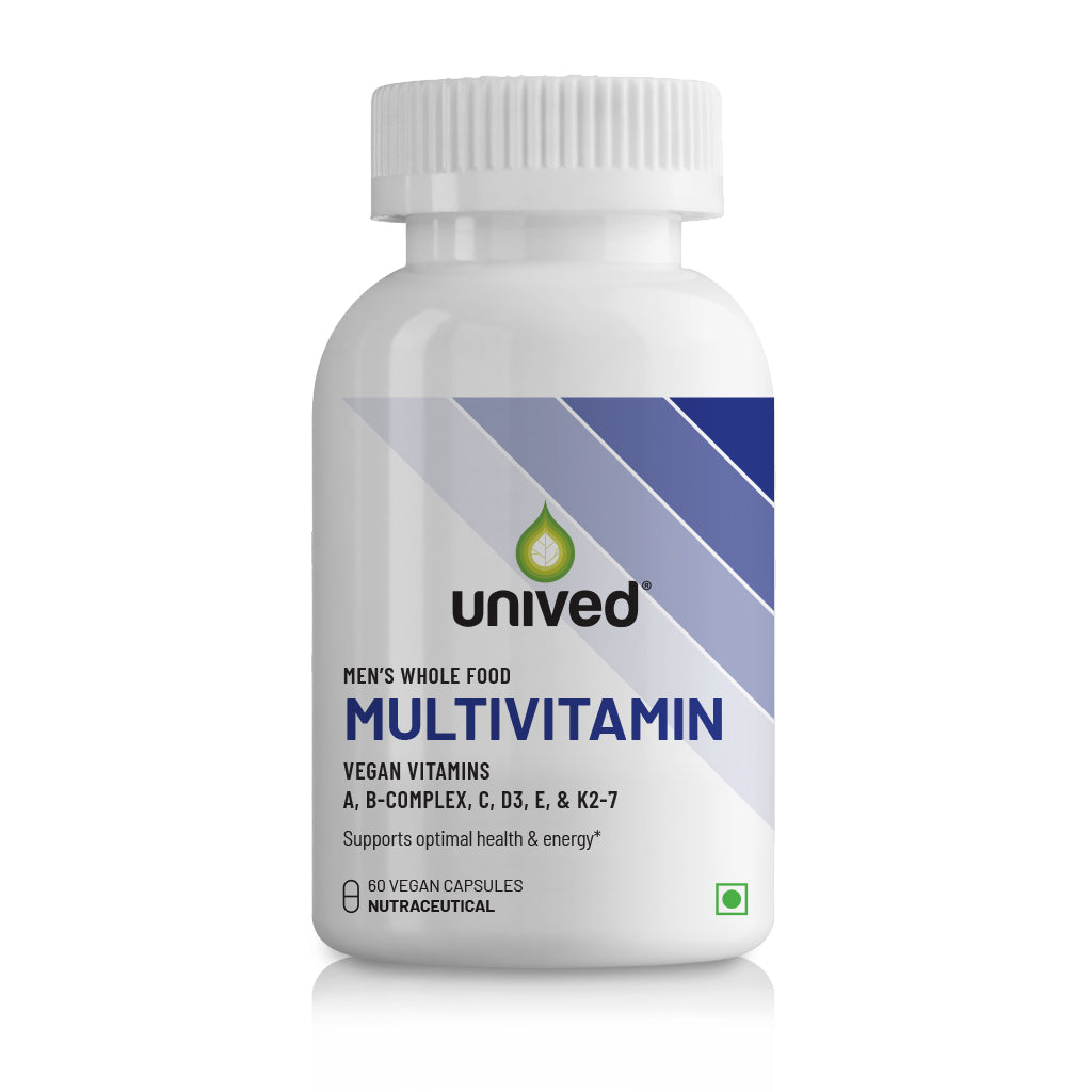 Unived Wholefood Multivitamin For Men, Multivitamins A, B Complex, C, D3, E, & K2-7, 100% Natural - 60 Capsules