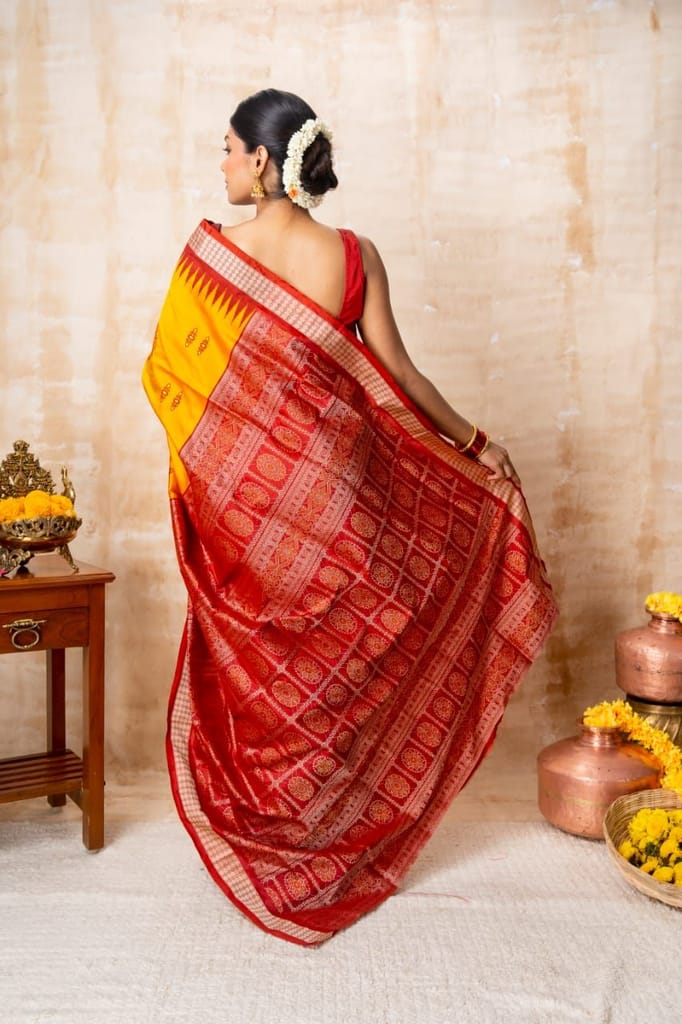 Kanadati Yellow & Red Silk Saree view 2