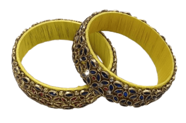 Designer Silk Thread Bangle Set for Women - Yellow view 2