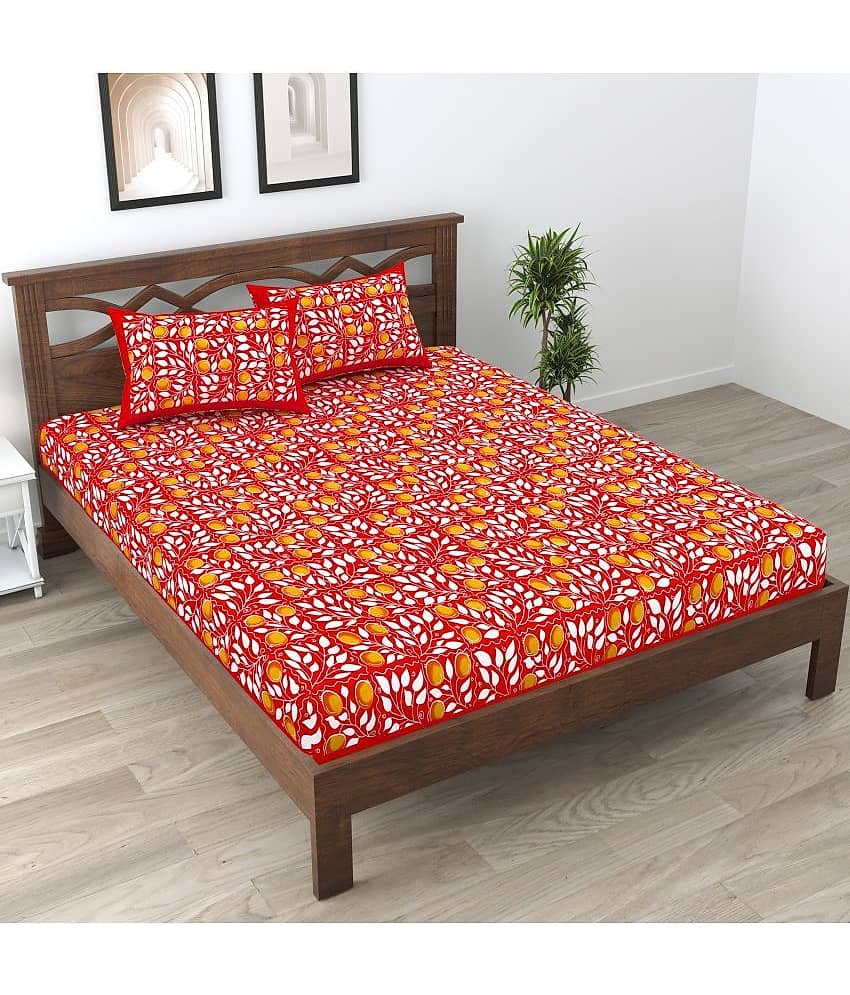 Cosito Cotton 1 Double Bedsheet with 2 Pillow Covers ( Red )