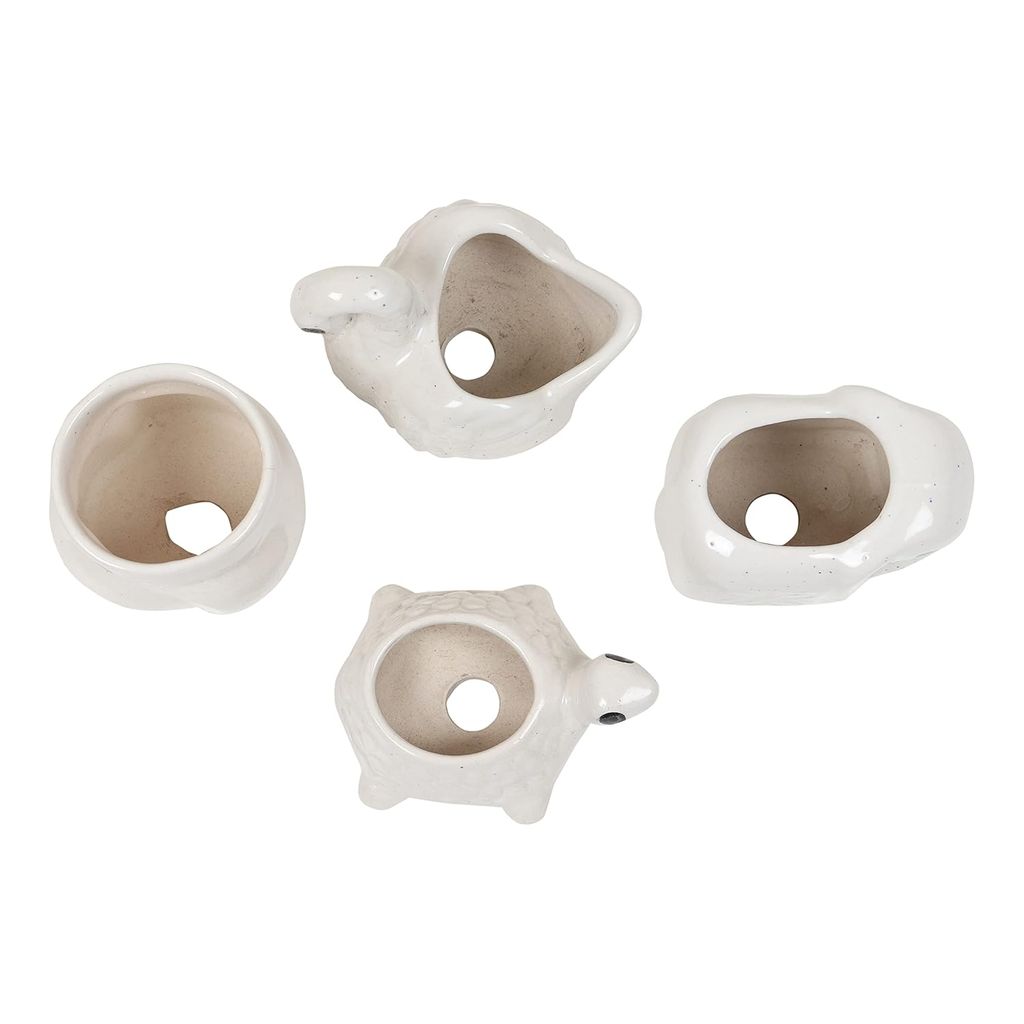 Crazy Sutra® White Handmade Animal Shape Ceramic Planters, Table Top Indoor Planter Pot White Ceramic Planter for Indoor Plants and Succulents Pot (Pack of 4pc) view 2