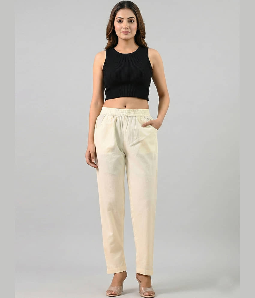 QuaClo Women Cotton Blend Casual Trousers ( Cream ) view 2