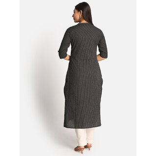Black Straight Kurta With Placket Embroidery view 2