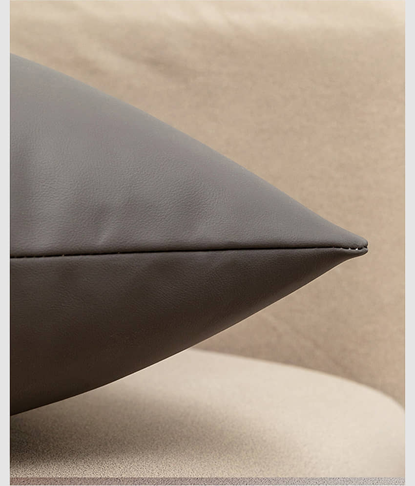 TESMEZY Set of 1 Leather Solid Square Cushion Cover (45X45)cm - Dark Grey view 2