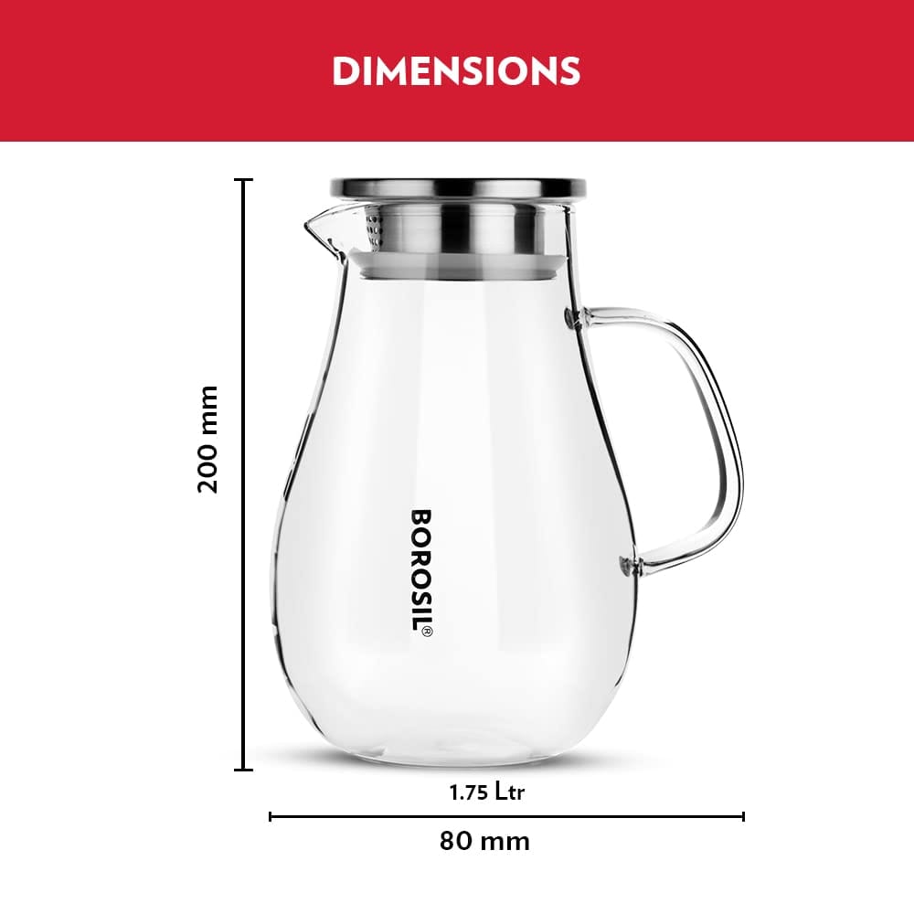 Borosil Glass Water Jug - Transparent, 1.7 L (BVJUG90219L) view 2