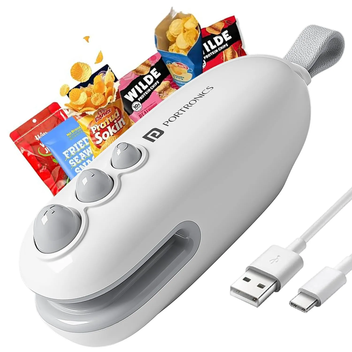 Portronics Locksy 2-in-1 Mini Bag Sealer & Cutter | Type-C Rechargeable Portable Food Bag Sealer with Magnetic Back, Strong Heating Seal & Sharp Cutter for Chips, Snacks & Food Storage