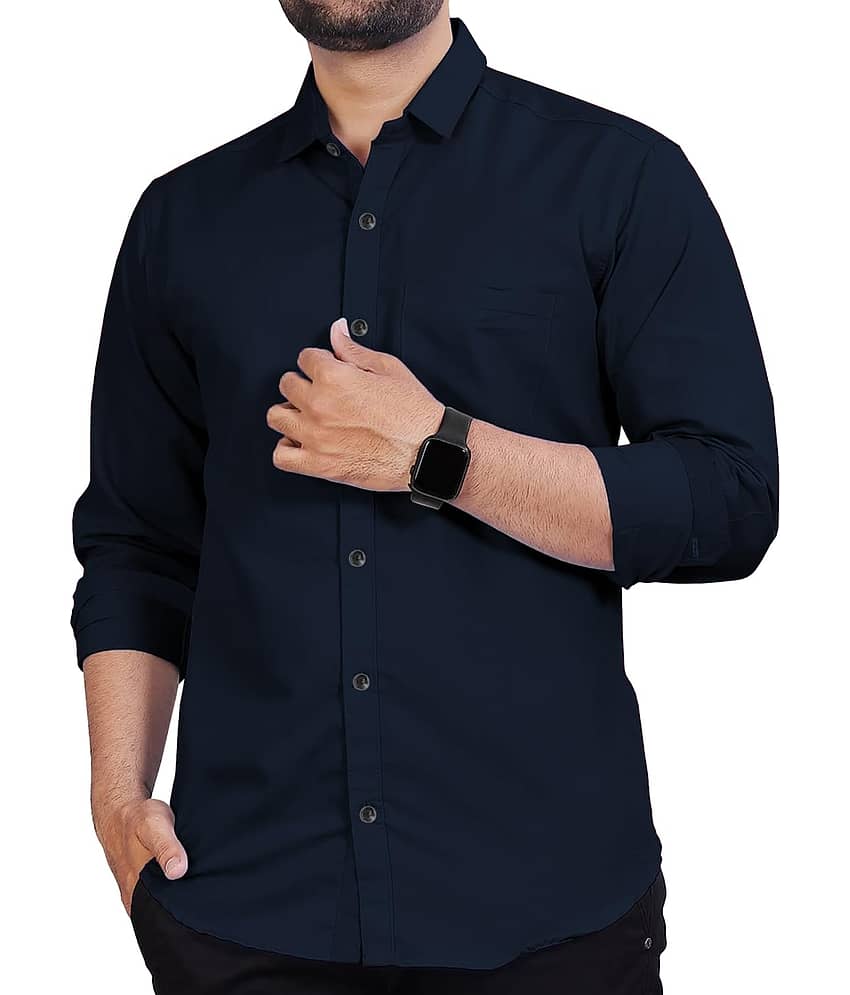 Vida Loca Cotton Blend Slim Fit Solids Full Sleeves Men's Casual Shirt - Navy ( Pack of 1 ) view 2