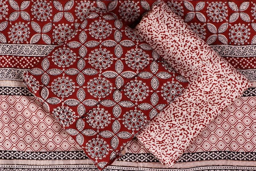 3 Piece Unstitched Suit Set Bagh Print Cotton Chanderi view 2
