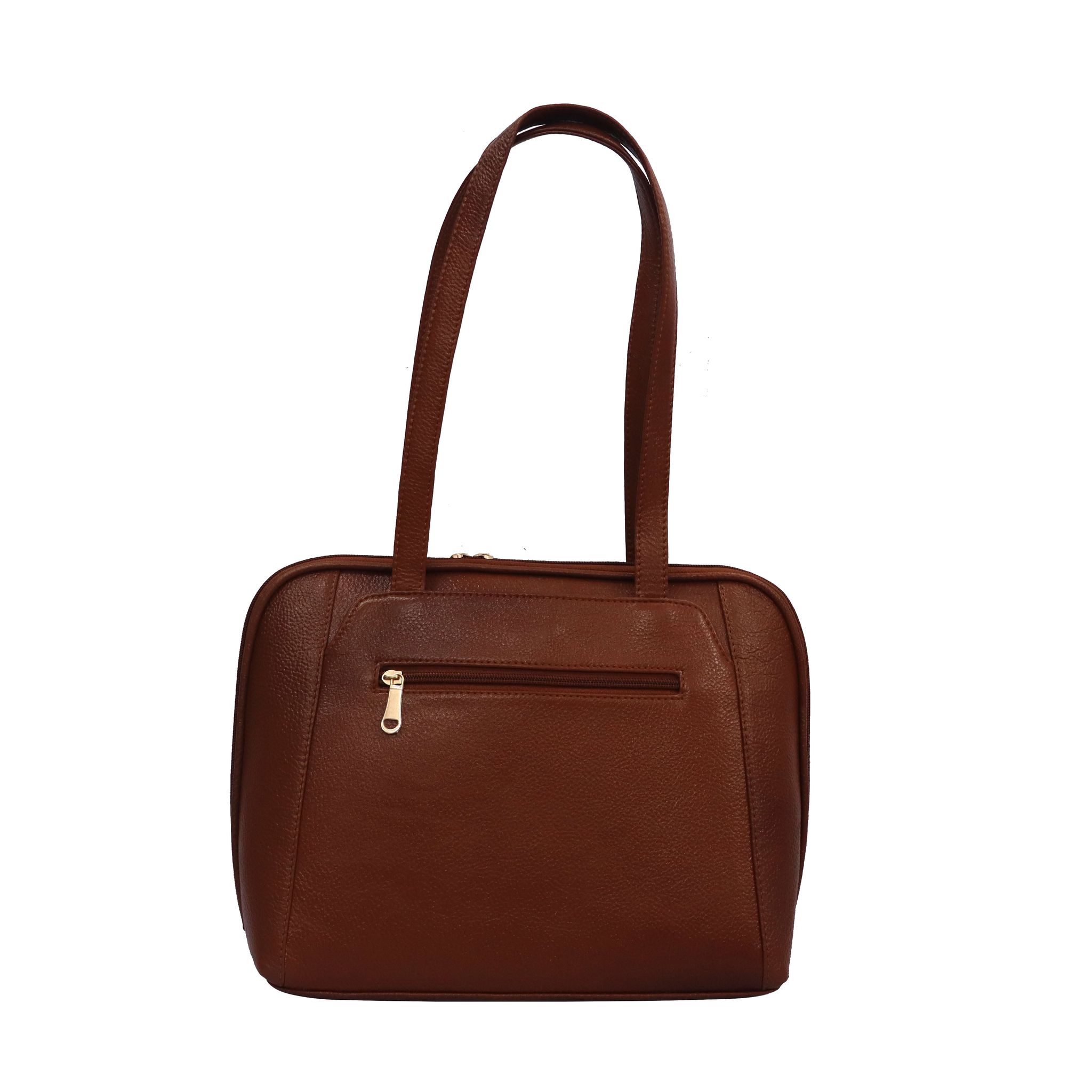 FHS Wide Space Genuine Leather Handbag for girls and women Brown view 2
