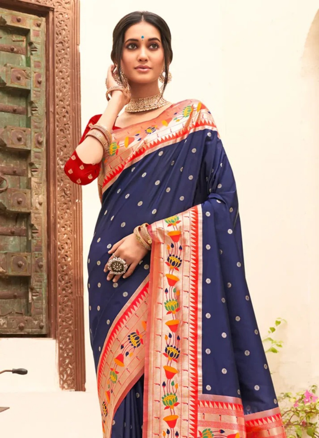 Navy Blue Paithani Silk Saree view 2