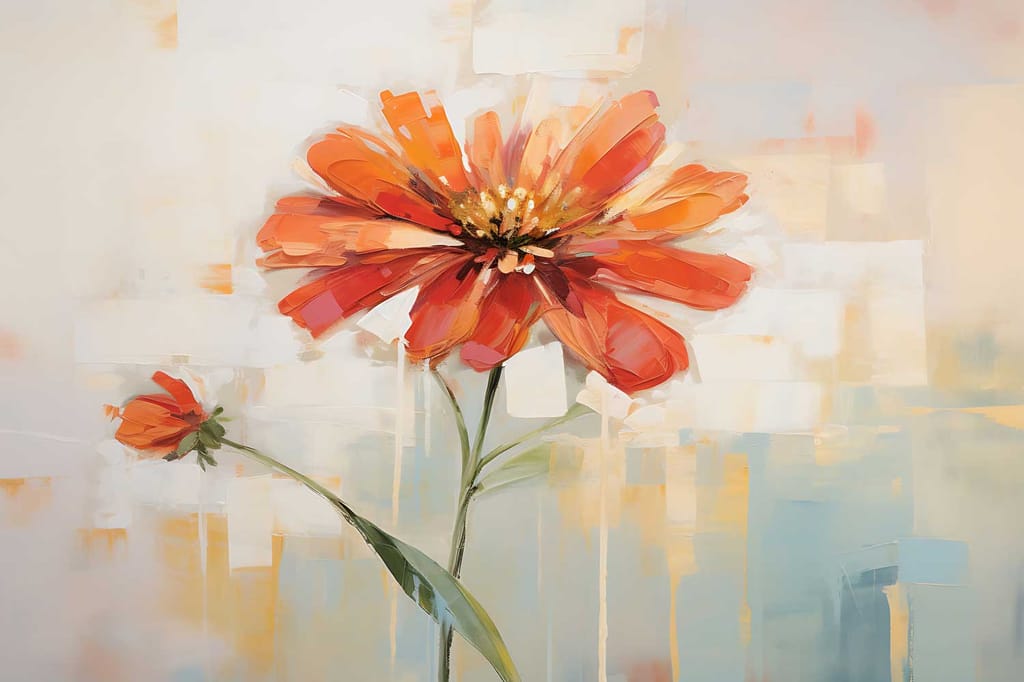 ORANGE FLORAL WALL CANVAS ART 24in X 16in WITH BLACK FRAME view 2