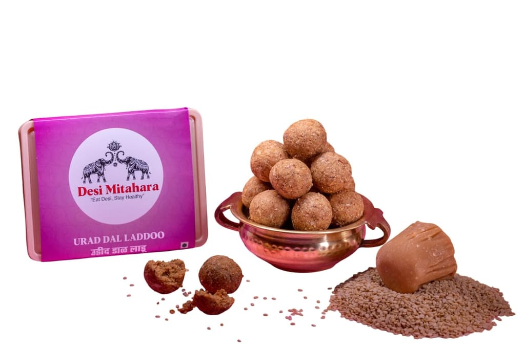 Desi Mitahara's Urad Dal Ladoo - Made with Urad Dal, Jaggery & Cow Ghee - Traditional Indian Sweet - Healthy, Nutritious Snack - 480g Pack - No Artificial Colours - Suitable for All Ages view 2
