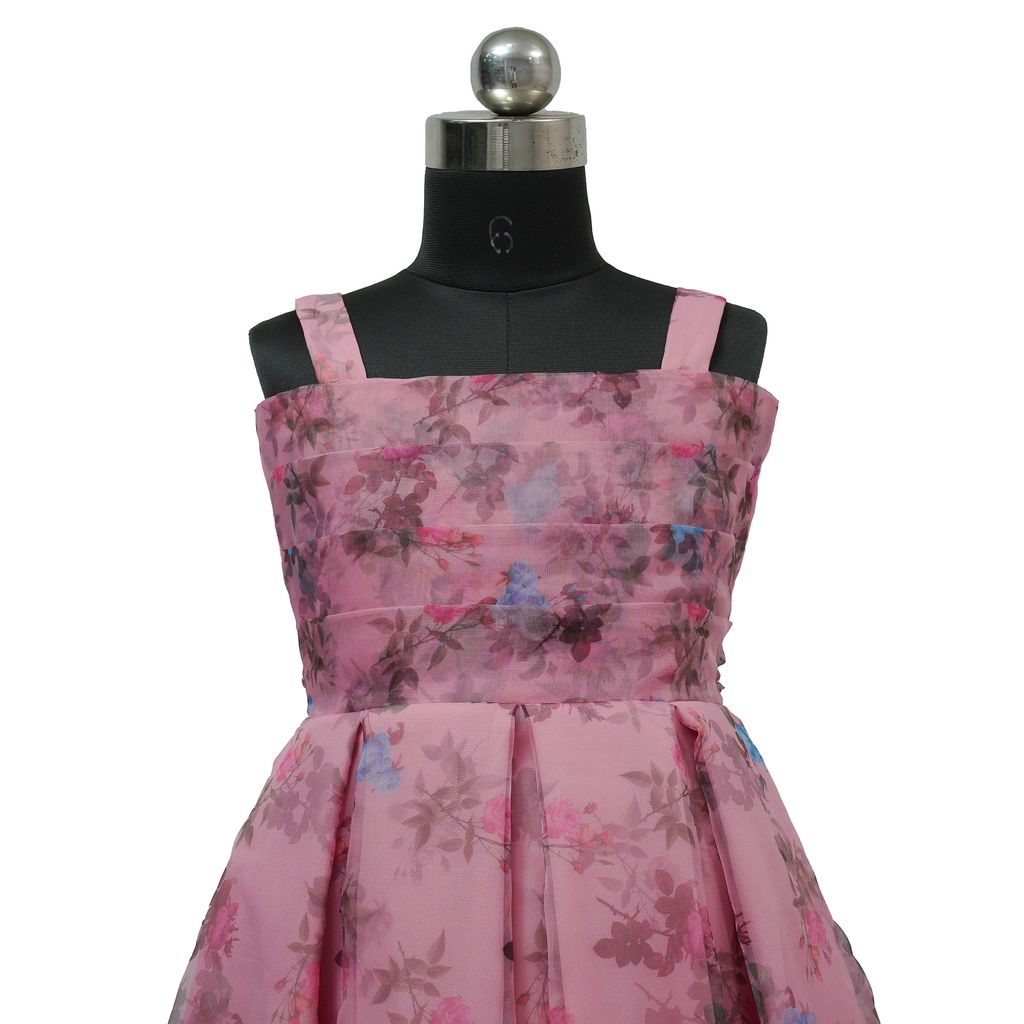 HEYKIDOO Kids Girls Floral Printed Organza Party Wear Frock -Pink view 2