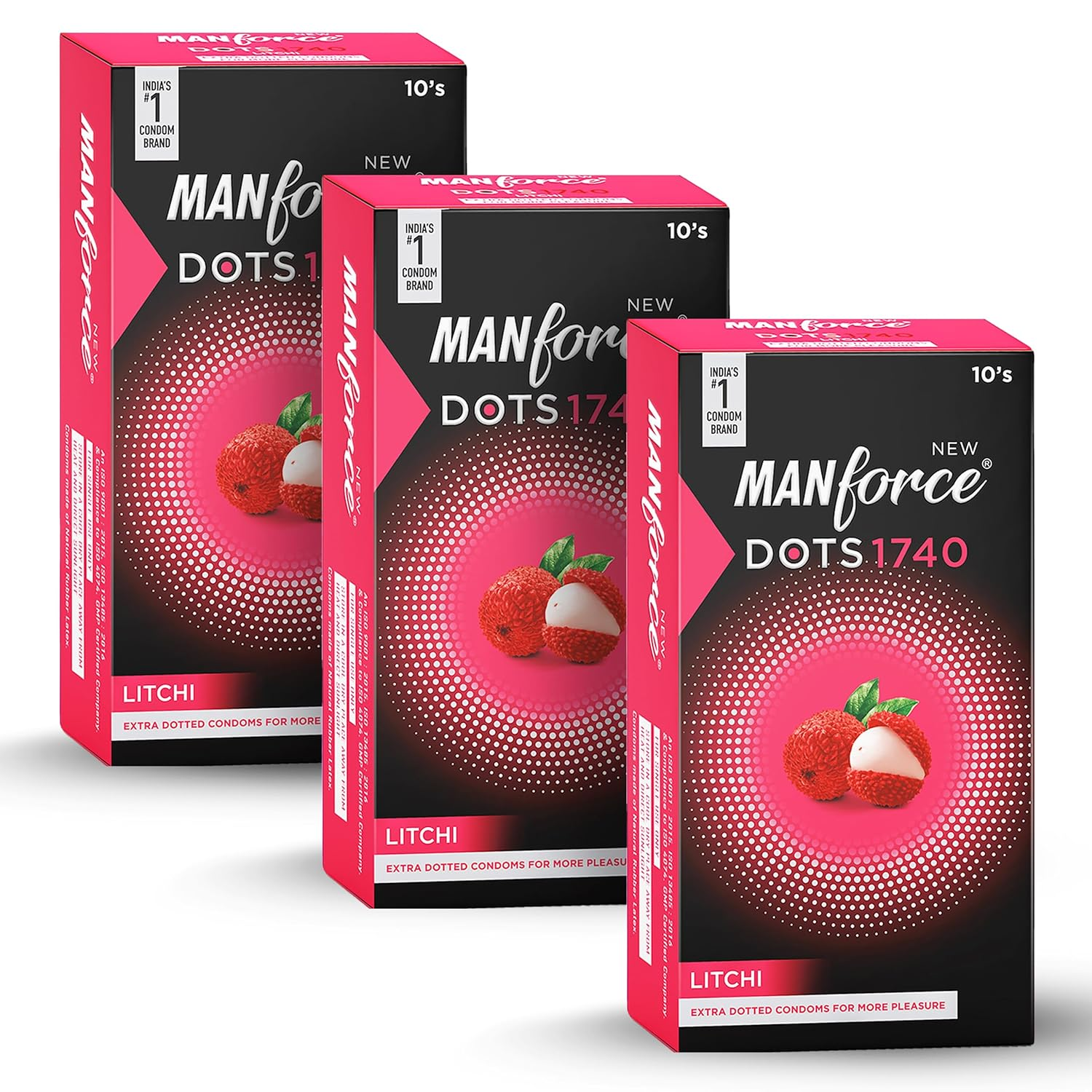 MANFORCE Litchi Flavoured - 1500 Dots Combo 3 (Concealed/Confidential Packaging) Condom (Set of 3 30 Sheets) view 2
