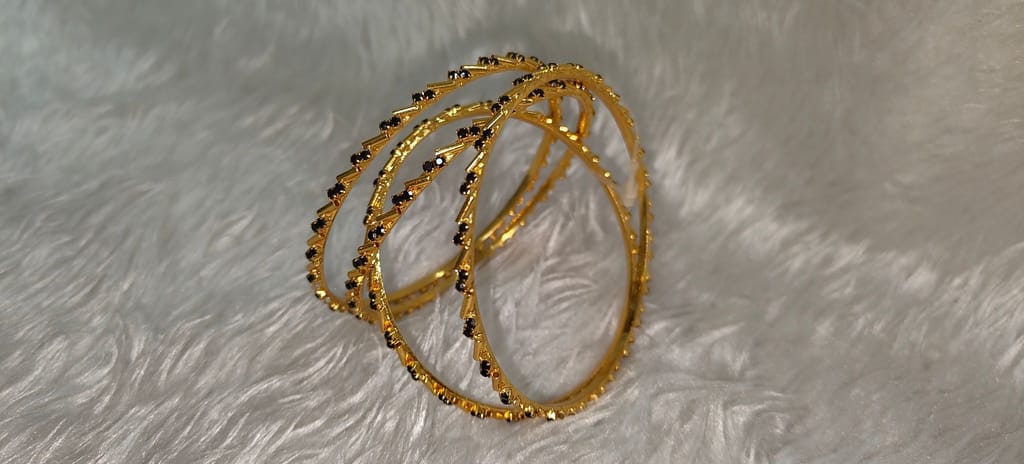 Gold Plated Black Stone Bangle Set view 2