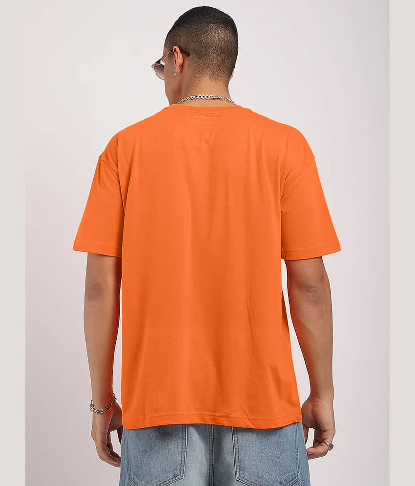Leotude Men Cotton Blend Oversized Fit Printed T-Shirt ( Orange ) view 2