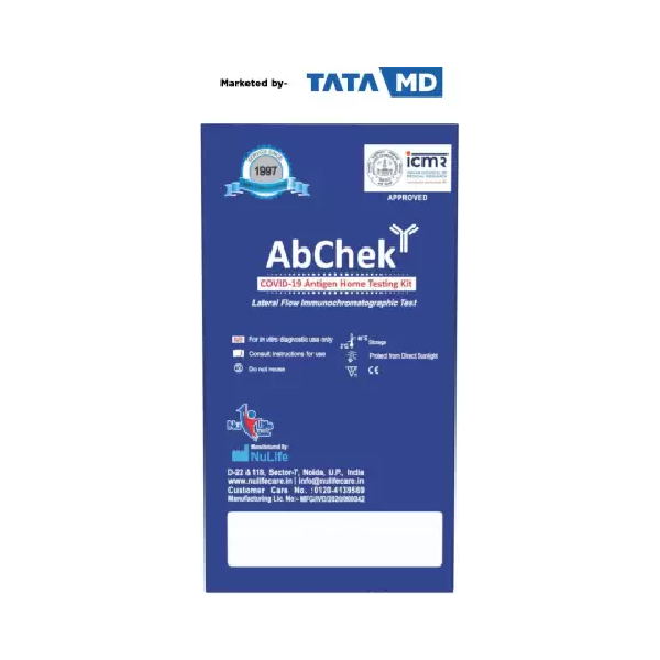 AbChek Covid 19 Self Test Kit Marketed by Tata MD (Pre Filled Extraction Tube, Test Card, Sterile Nasal Swab, Biohazard Bag , Each 1 No) view 2