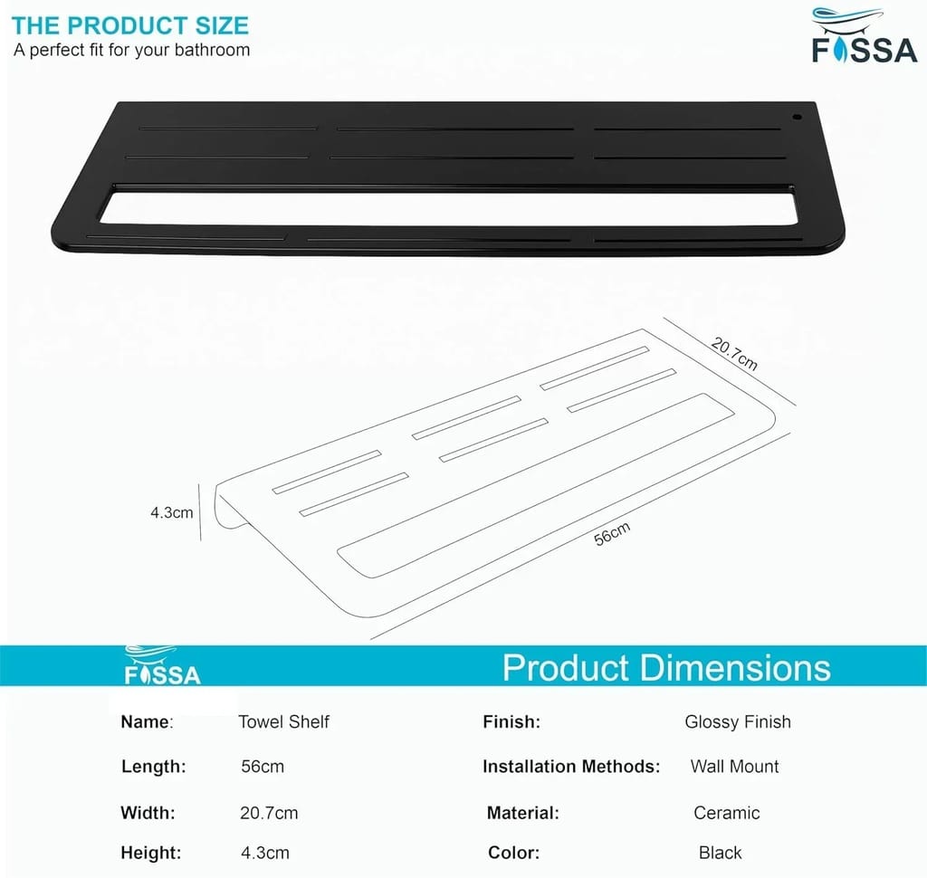 Fossa Wall Mounted Towel Shelf Black Quartz Ceramic (RB-127) view 2