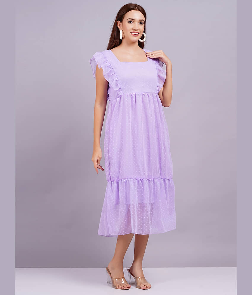 HIGHLIGHT FASHION EXPORT Women Georgette Solid Fit & Flare Dress ( Purple ) view 2