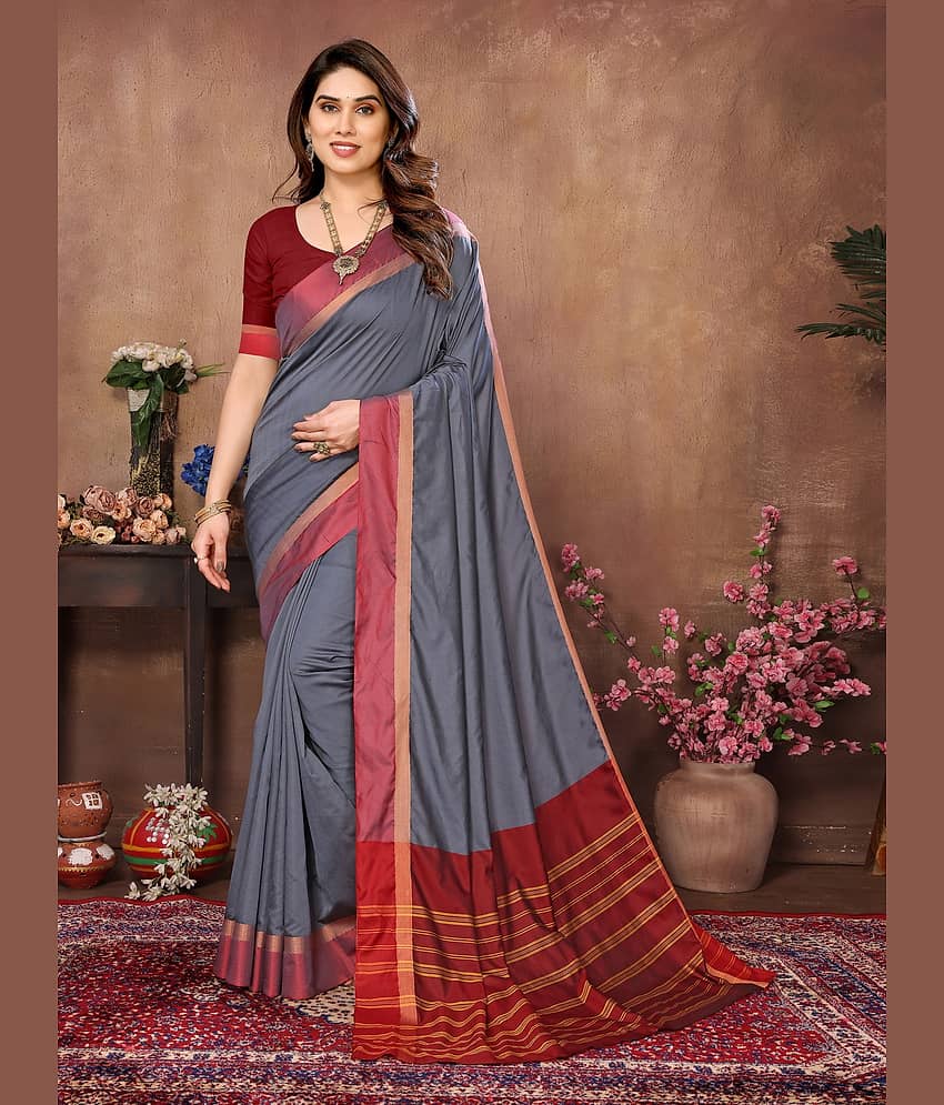 NightBlue Banarasi Silk Woven Saree With Unstitched Blouse Piece ( Grey )