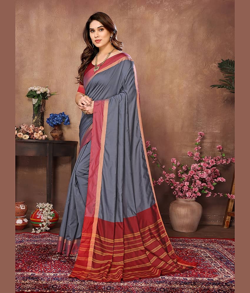 NightBlue Banarasi Silk Woven Saree With Unstitched Blouse Piece ( Grey ) view 2