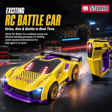 Storio RC Battle Car for Kids 3-12 Years, Remote Control Car with 2 Player Shooting Game, Rechargeable Toy Car with Flip Action view 2