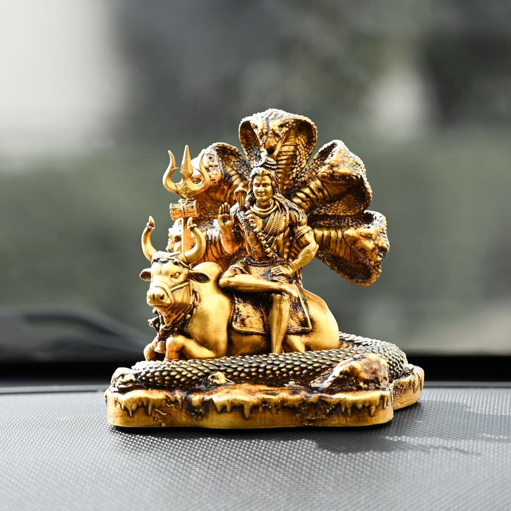 Artarium Mahadev with Trishul Figurine Shiv Ji Statue Shiva Murti Shiv Nandi Idol with Sheshnaag Shiva Nandi Showpiece for Car Dashboard Home Table Desk Office Decor Showpiece (Shiv Nandi 3.5 Inch) view 2