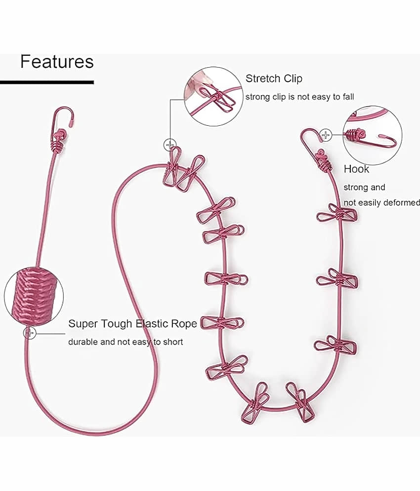 12-Clip Cloth Drying Rope - Clothesline Hooks (Pack of 1) view 2
