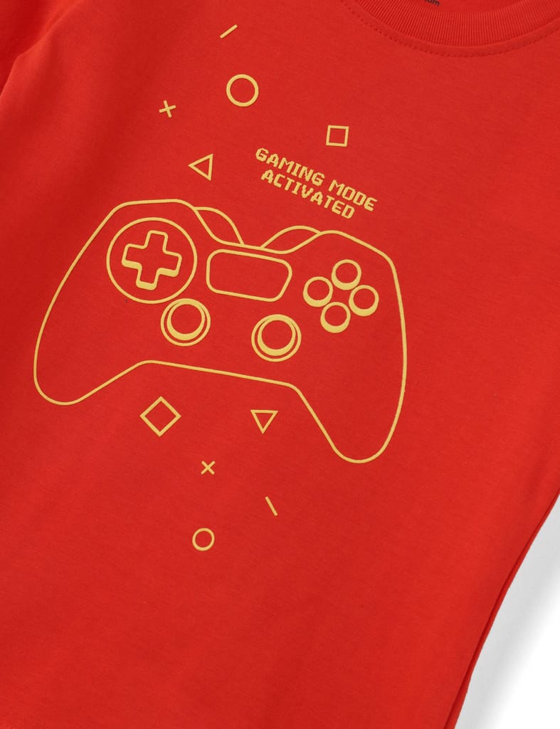 Boys T shirt Cotton Fiery Red Joystick view 2