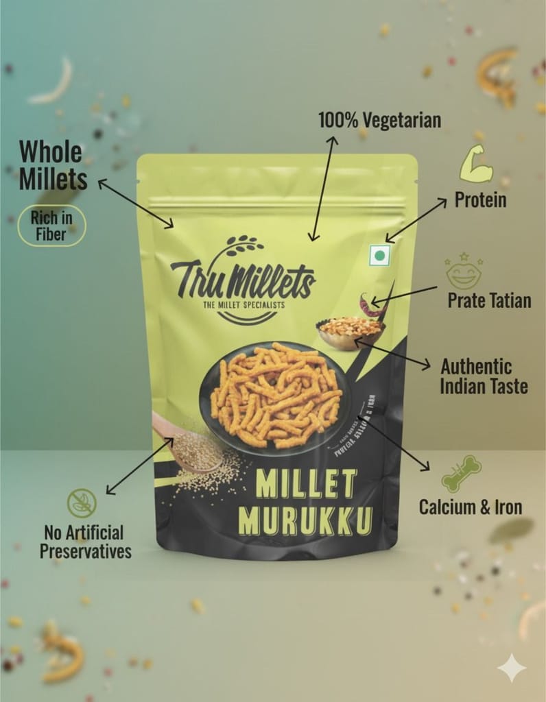 Trumillets 125 Gm Healthy Millet Snack for Kodo Millet Murukku | Indian Masala Crispy Namkeen | Healthy and Hygienic Snacks | High Protein & Fiber Snack | No Preservative view 2