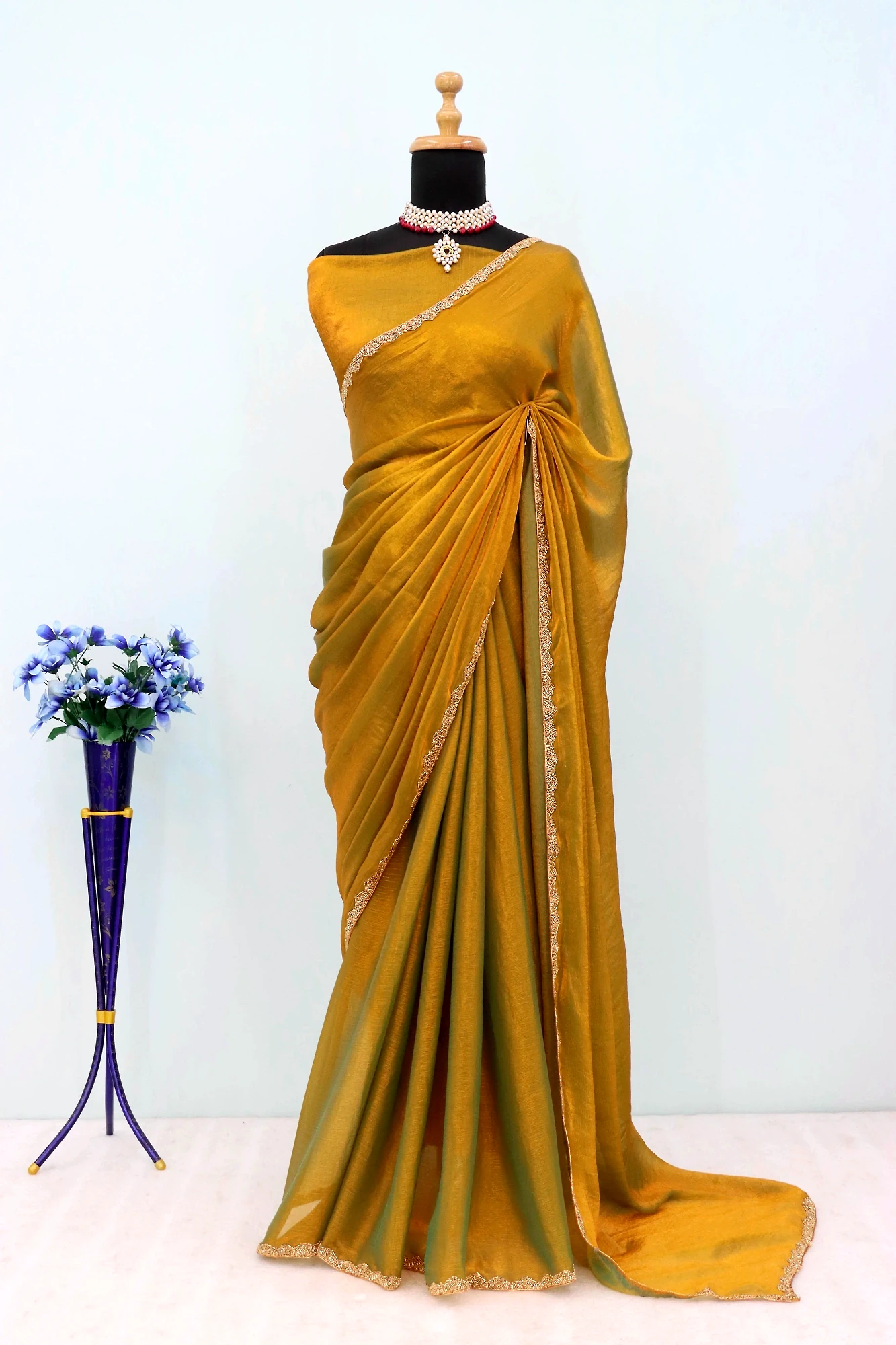 Fendi Saree With Hand Worked Lace Border (Color - Brown) by SHIV TEXTILES view 2