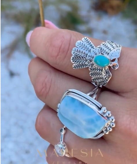 Moonstone & Blue Topaz Ring, 925 Sterling Silver Ring Tow Stone Minimalist Ring, Round Moonstone Handmade Ring Beautiful Jewelry view 2