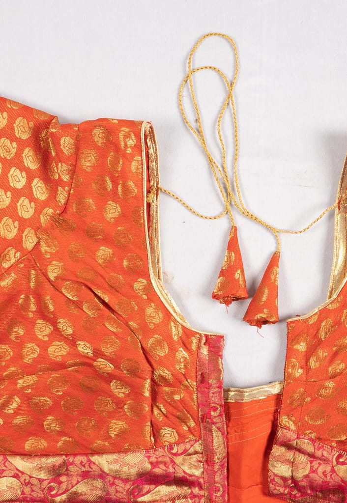 Readymade Orange Saree Blouse with Golden Zari Embroidery view 2