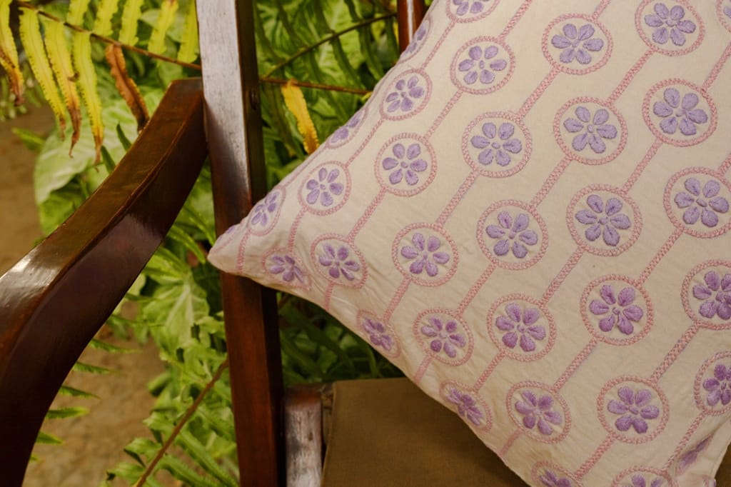 Bageecha Chikankari Linear Floral Cushion Cover view 2