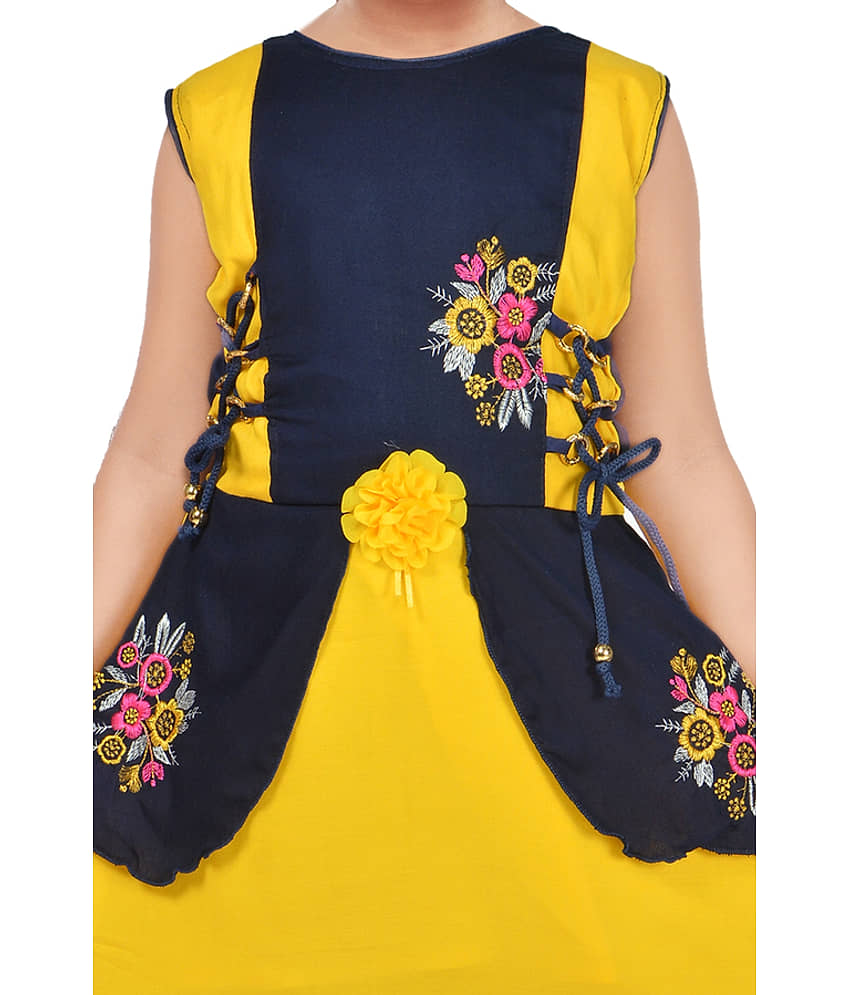 M. MONGELA DRESSES Cotton Blend Frock For Girls ( Pack of 1 , Yellow & Blue ) view 2