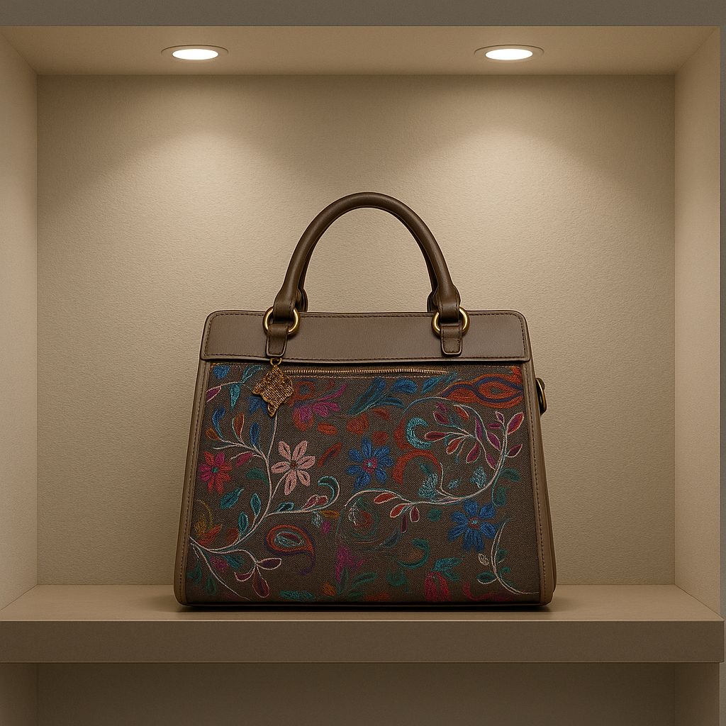 Floral Embroidered Top Handle Handbag