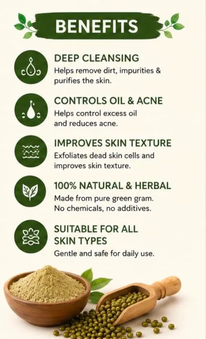 Green Gram Powder 100g | 100% Natural Moong Dal | Traditional Herbal Bath| Face & Body Cleanser | Chemical-Free Skin Care Powder view 2