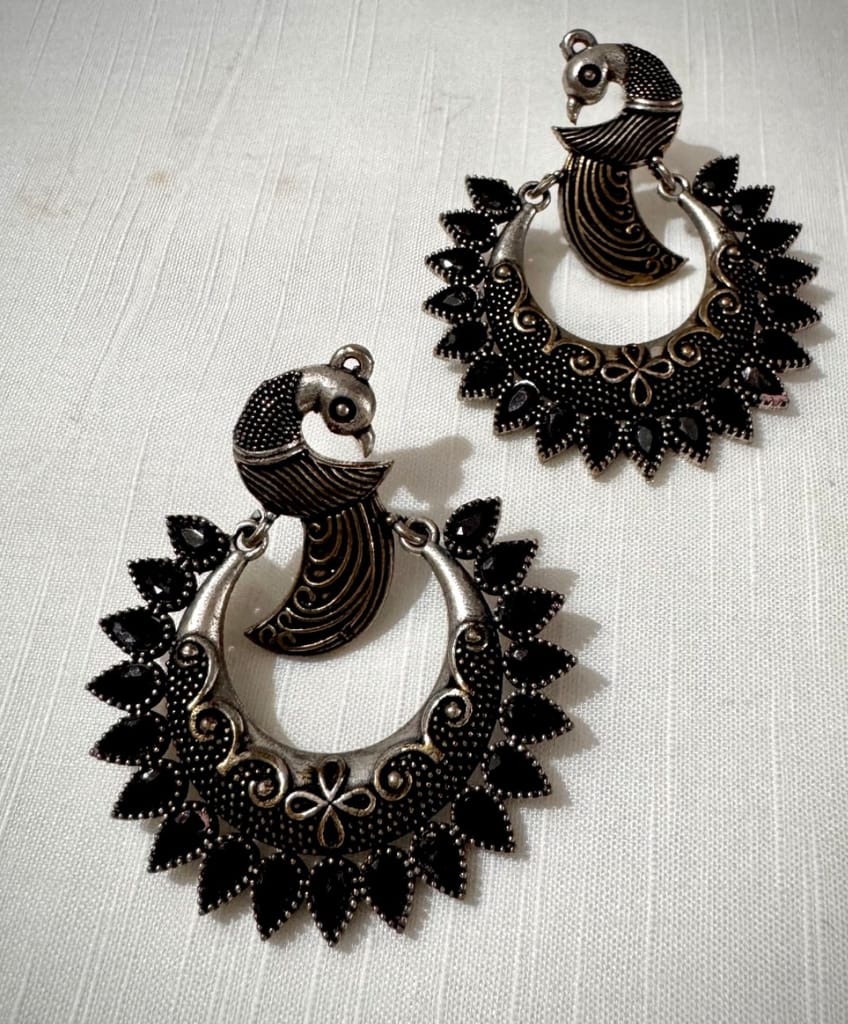 Peacock Design Black Stones Chandbali view 2