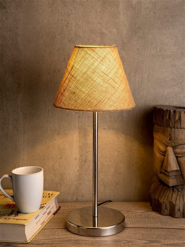 Metal Table Lamp With Brown Jute Shade view 2