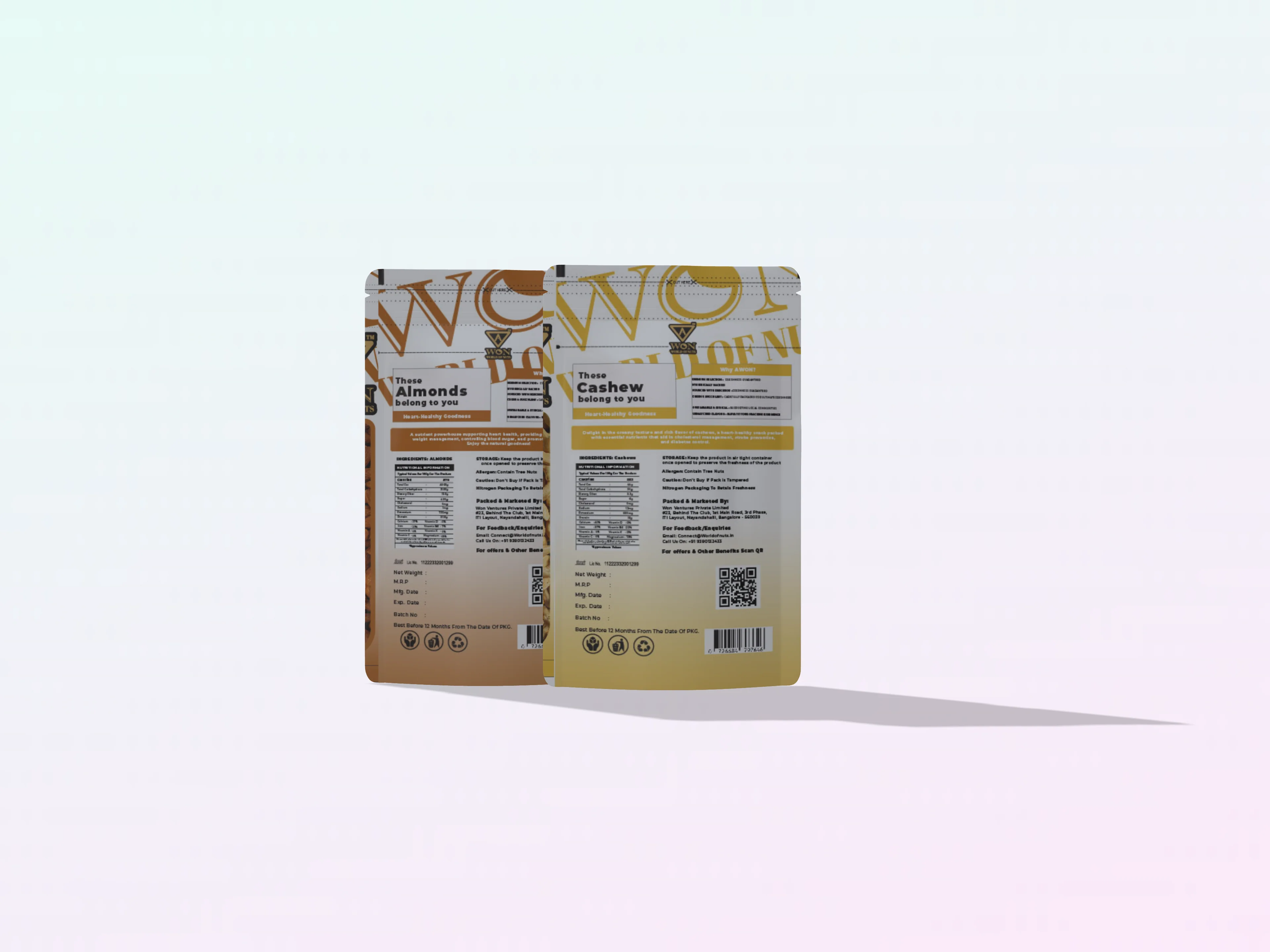 AWON Dry Fruits Combo | Cashew 500g + Almonds 500g Premium Pack view 2