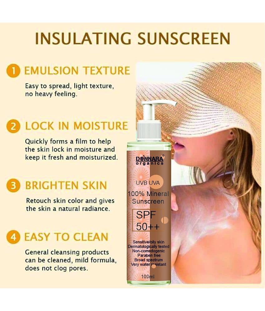 Donnara Organics 100% Mineral Suncreen Cream UVB & UVA Protection with SPF 50++ 100ml, Face and Body Whitening Serum 30ml & Natural Aloe Vera Gel 130ml - Combo of 3 Items view 2