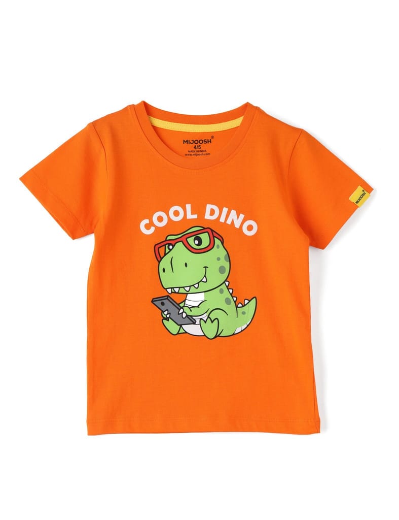 Boys T shirt Cotton Scarlet Ibis Orange Cool Dino view 2